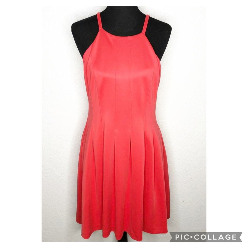 Calvin‎ Klein coral orange pleated sleeveless fit & flare dress size 10